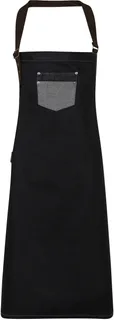 Premier Division halterschort in gewaxte denimlook met imitatieleer in Black Denim, voorkant