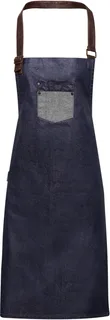 Premier Division halterschort in gewaxte denimlook met imitatieleer in Indigo Denim, voorkant
