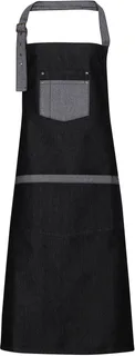 Premier Domain Denim bib apron in Black Denim, voorkant