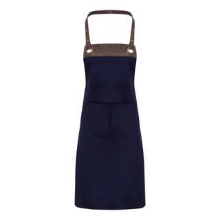 Premier Espresso bib apron in Navy / Brown, voorkant