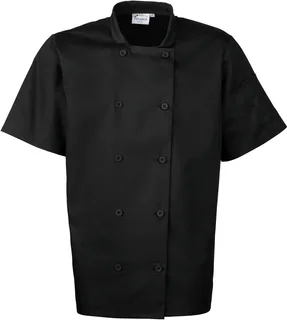 Premier Short-Sleeved Chef's Jacket in Black, voorkant