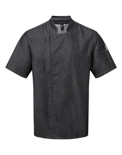 Premier ‘Zip close’ chef’s jacket in Black Denim, voorkant