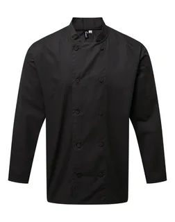 Premier Coolchecker® long-sleeved chef’s jacket in Black, voorkant