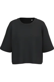 Proact Ladies' short sleeve crew neck crop sweatshirt in Black, voorkant