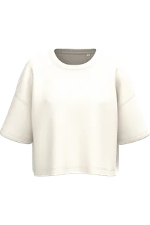 Proact Ladies' short sleeve crew neck crop sweatshirt in Coconut Milk, voorkant