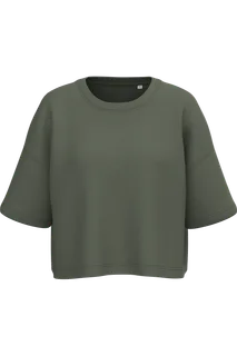 Proact Ladies' short sleeve crew neck crop sweatshirt in Sporty Khaki, voorkant