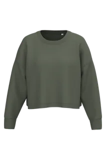 Proact Ladies' crew neck crop sweatshirt in Sporty Khaki, voorkant