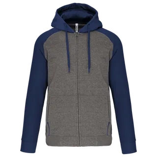 Proact Tweekleurig sweatvest met capuchon unisex in Grey Heather / Sporty Navy, voorkant