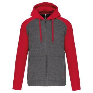 Proact Tweekleurig sweatvest met capuchon unisex in Grey Heather / Sporty Red, voorkant