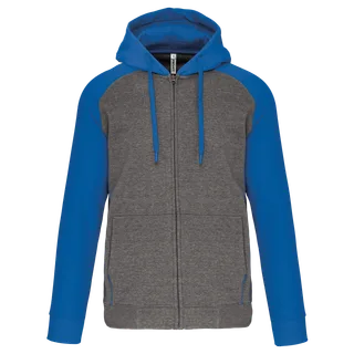 Proact Tweekleurig sweatvest met capuchon unisex in Grey heather/Sporty royal blue, voorkant