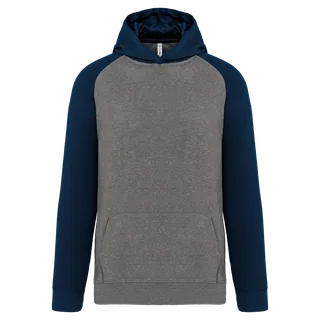 Proact Kinder multisport tweekleurige sweater met capuchon in Grey Heather / Sporty Navy, voorkant