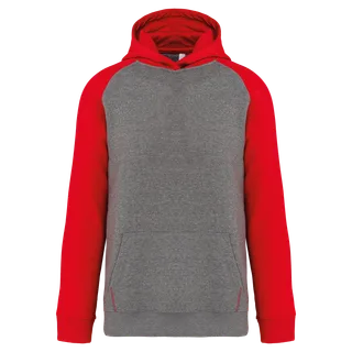 Proact Kinder multisport tweekleurige sweater met capuchon in Grey Heather / Sporty Red, voorkant