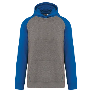 Proact Kinder multisport tweekleurige sweater met capuchon in Grey heather/Sporty royal blue, voorkant