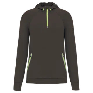Proact Unisex zip neck hooded sports sweatshirt in Dark Grey, voorkant