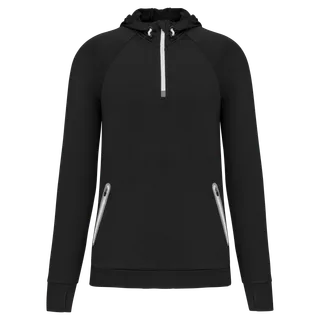 Proact Unisex zip neck hooded sports sweatshirt in Black, voorkant