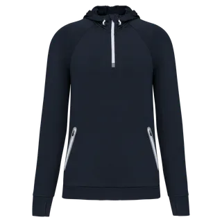 Proact Unisex zip neck hooded sports sweatshirt in Navy, voorkant