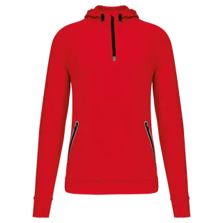 Proact Unisex zip neck hooded sports sweatshirt in Red, voorkant