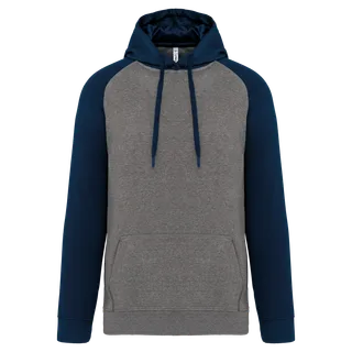 Proact Tweekleurige sweater met capuchon volwassene in Grey Heather / Sporty Navy, voorkant