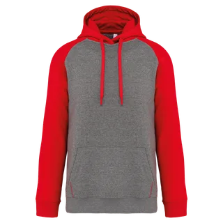 Proact Tweekleurige sweater met capuchon volwassene in Grey Heather / Sporty Red, voorkant