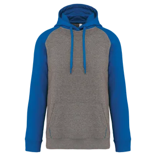 Proact Tweekleurige sweater met capuchon volwassene in Grey heather/Sporty royal blue, voorkant