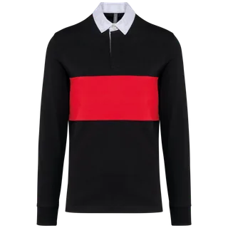 Proact Rugbypolo met lange mouwen in Black / Sporty Red, voorkant