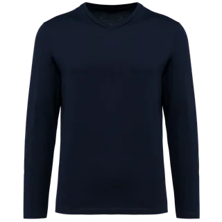 Kariban Premium Men's V-neck long-sleeved Supima® t-shirt in Deep Navy, voorkant