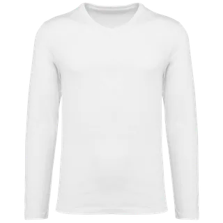 Kariban Premium Men's V-neck long-sleeved Supima® t-shirt in White, voorkant