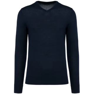 Kariban Premium Men's V-neck merino jumper in Deep Navy, voorkant
