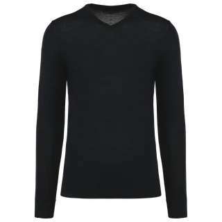 Kariban Premium Men's V-neck merino jumper in Black, voorkant