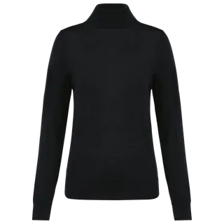 Kariban Premium Ladies' roll-neck merino jumper in Black, voorkant