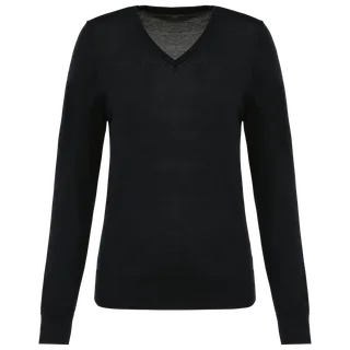 Kariban Premium Ladies' V-neck merino jumper in Black, voorkant