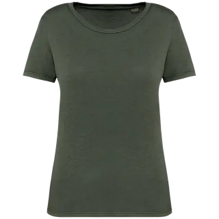 Native Spirit Ecologisch verwassen dames T-shirt in Washed Organic Khaki, voorkant