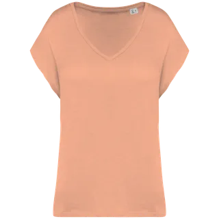 Native Spirit Ecologisch baggy dames T-shirt V-hals in Apricot, voorkant