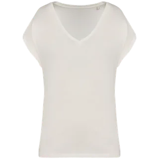 Native Spirit Ecologisch baggy dames T-shirt V-hals in Ivory, voorkant