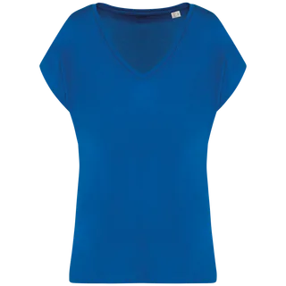 Native Spirit Ecologisch baggy dames T-shirt V-hals in Sea Blue, voorkant