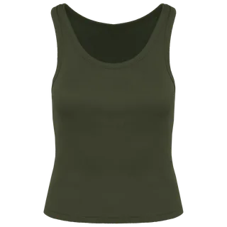 Native Spirit Ecologische geribde damestop in Organic Khaki, voorkant