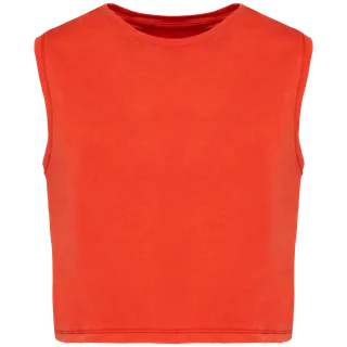 Native Spirit Ecologisch cropped mouwloos dames-T-shirt in Washed Paprika, voorkant