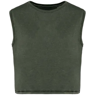 Native Spirit Ecologisch cropped mouwloos dames-T-shirt in Washed Organic Khaki, voorkant