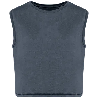 Native Spirit Ecologisch cropped mouwloos dames-T-shirt in Washed Mineral Grey, voorkant