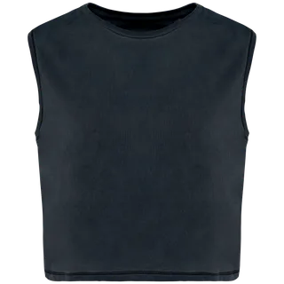 Native Spirit Ecologisch cropped mouwloos dames-T-shirt in Washed Coal Grey, voorkant