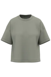 Native Spirit Duurzaam boxy dames-T-shirt met afhangende schouders in Almond Green, voorkant