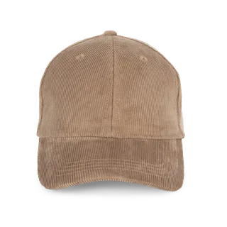 Native Spirit Eco-friendly unisex corduroy cap 6 panels in Dark camel, voorkant
