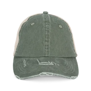 Native Spirit Eco-friendly unisex ripped effect trucker cap in Washed Organic Khaki / Beige, voorkant
