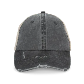 Native Spirit Eco-friendly unisex ripped effect trucker cap in Washed black / Beige, voorkant