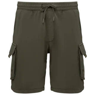 Native Spirit Duurzame verwassen herencargoshort van French Terry in Washed Organic Khaki, voorkant