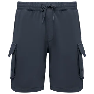 Native Spirit Duurzame verwassen herencargoshort van French Terry in Washed Navy Blue, voorkant