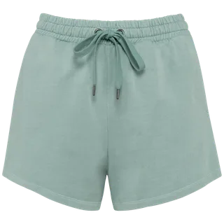 Native Spirit Eco-friendly ladies’ French Terry shorts in Washed Jade Green, voorkant