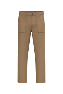Native Spirit Heren utility broek met verwassen look van ecologisch materiaal in Washed Dark Camel, voorkant