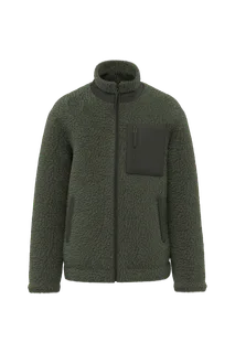 Native Spirit Eco-friendly unisex sherpa jacket in Forest Khaki / Dark Forest Khaki, voorkant