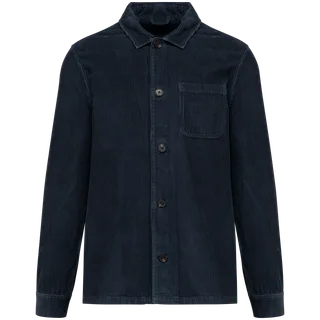 Native Spirit Eco-friendly men’s washed effect corduroy jacket in Washed Navy Blue, voorkant